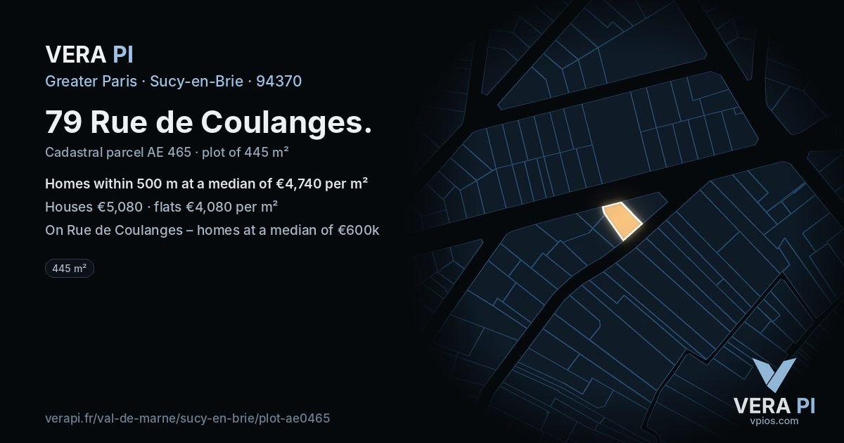 79 Rue de Coulanges, Sucy-en-Brie at night – the plot lit, the parcels around coloured by the prices near them