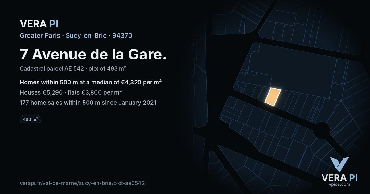 7 Avenue de la Gare, Sucy-en-Brie at night – the plot lit, the parcels around coloured by the prices near them