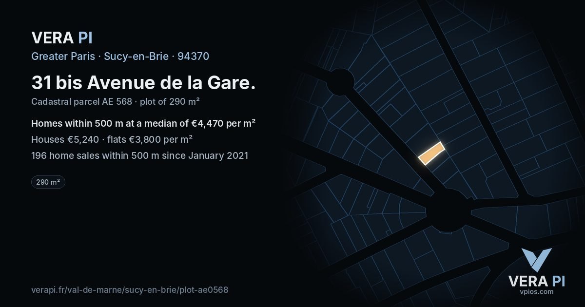 31 bis Avenue de la Gare, Sucy-en-Brie at night – the plot lit, the parcels around coloured by the prices near them