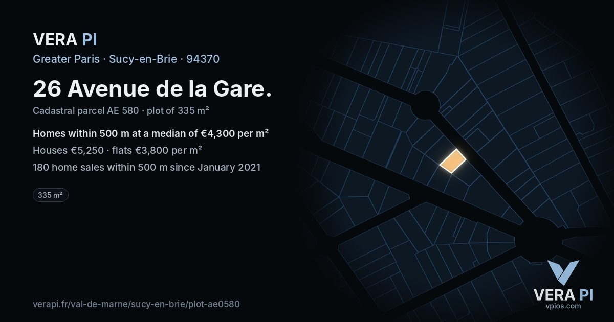 26 Avenue de la Gare, Sucy-en-Brie at night – the plot lit, the parcels around coloured by the prices near them