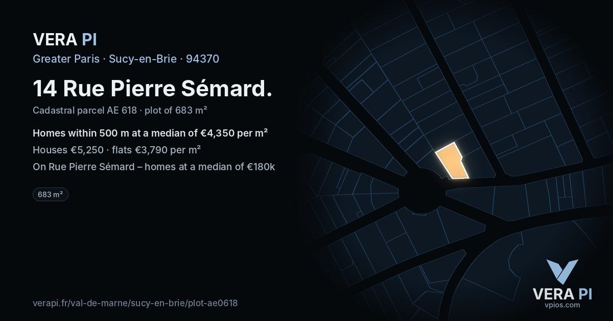 14 Rue Pierre Sémard, Sucy-en-Brie at night – the plot lit, the parcels around coloured by the prices near them