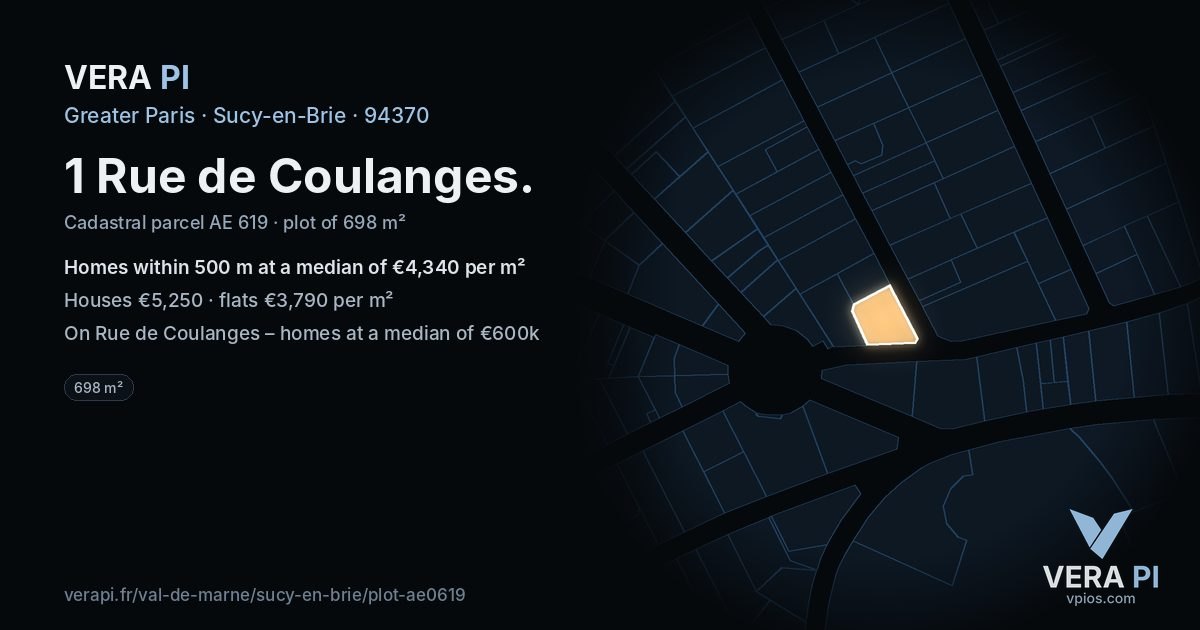 1 Rue de Coulanges, Sucy-en-Brie at night – the plot lit, the parcels around coloured by the prices near them