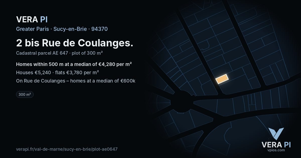 2 bis Rue de Coulanges, Sucy-en-Brie at night – the plot lit, the parcels around coloured by the prices near them