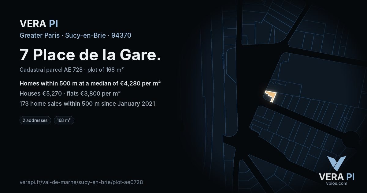 7 Place de la Gare, Sucy-en-Brie at night – the plot lit, the parcels around coloured by the prices near them