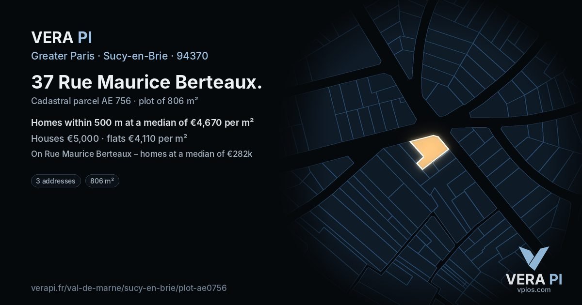 37 Rue Maurice Berteaux, Sucy-en-Brie at night – the plot lit, the parcels around coloured by the prices near them