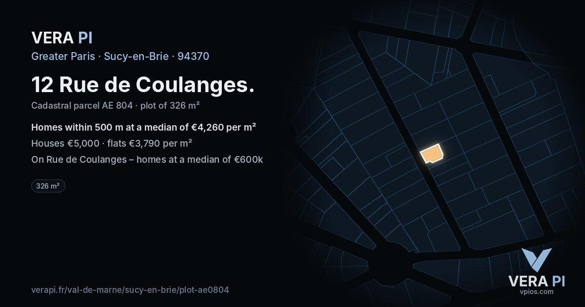 12 Rue de Coulanges, Sucy-en-Brie at night – the plot lit, the parcels around coloured by the prices near them