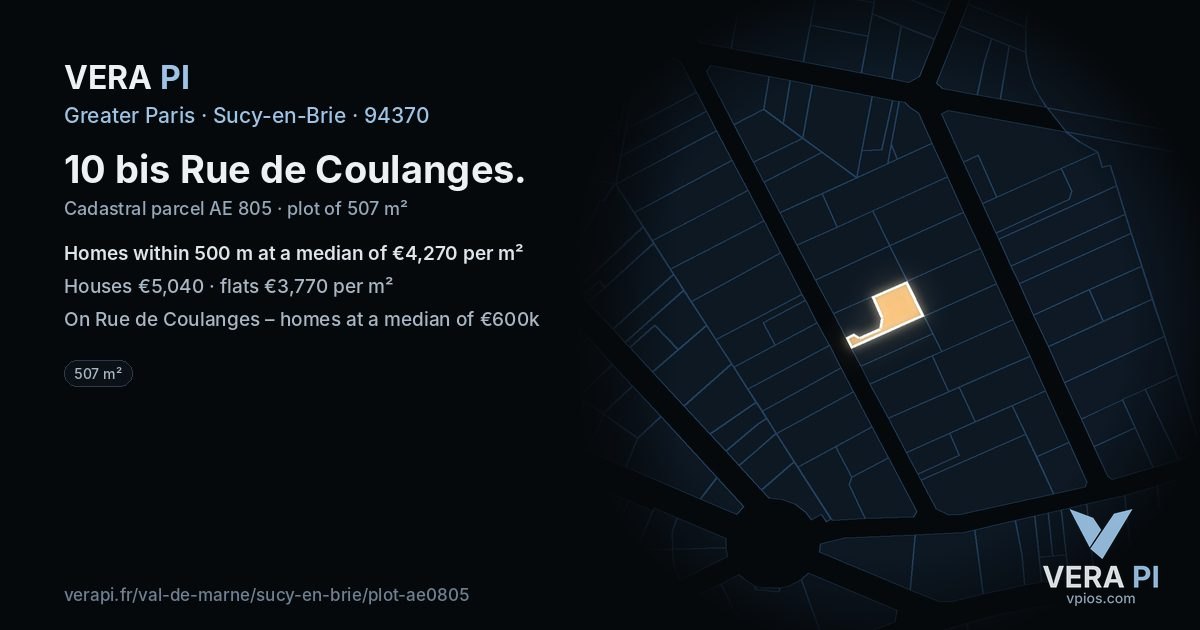 10 bis Rue de Coulanges, Sucy-en-Brie at night – the plot lit, the parcels around coloured by the prices near them