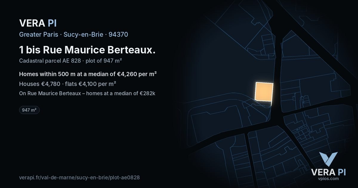 1 bis Rue Maurice Berteaux, Sucy-en-Brie at night – the plot lit, the parcels around coloured by the prices near them
