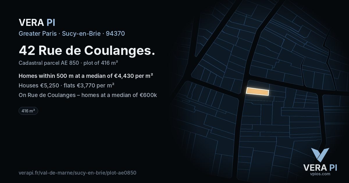 42 Rue de Coulanges, Sucy-en-Brie at night – the plot lit, the parcels around coloured by the prices near them