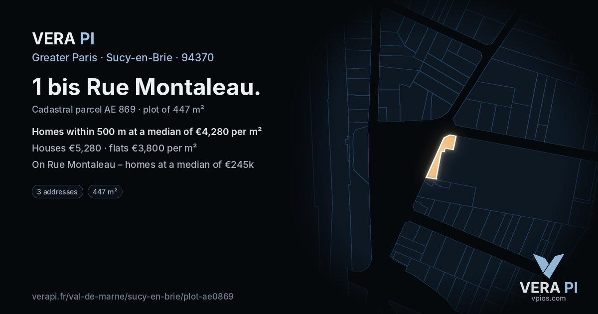 1 bis Rue Montaleau, Sucy-en-Brie at night – the plot lit, the parcels around coloured by the prices near them