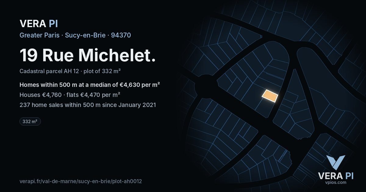 19 Rue Michelet, Sucy-en-Brie at night – the plot lit, the parcels around coloured by the prices near them