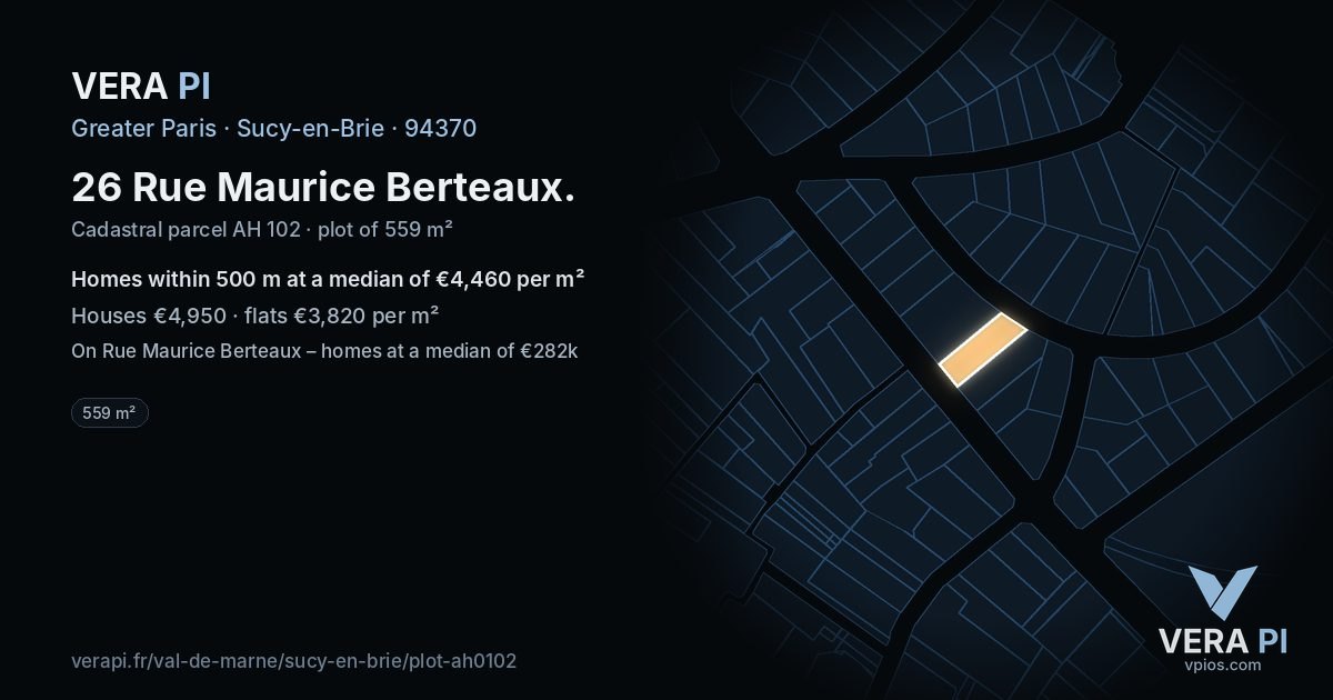 26 Rue Maurice Berteaux, Sucy-en-Brie at night – the plot lit, the parcels around coloured by the prices near them