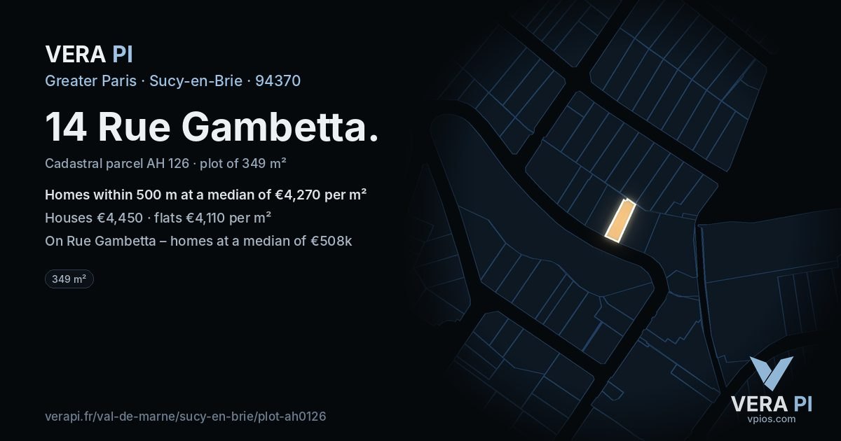 14 Rue Gambetta, Sucy-en-Brie at night – the plot lit, the parcels around coloured by the prices near them