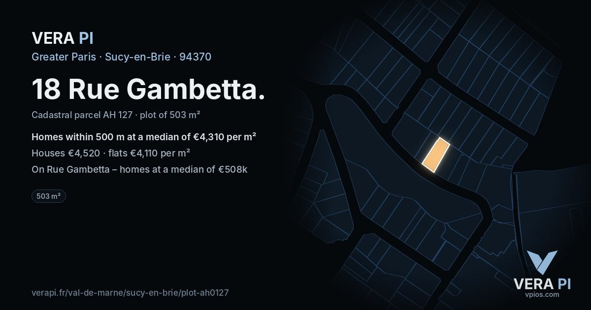 18 Rue Gambetta, Sucy-en-Brie at night – the plot lit, the parcels around coloured by the prices near them