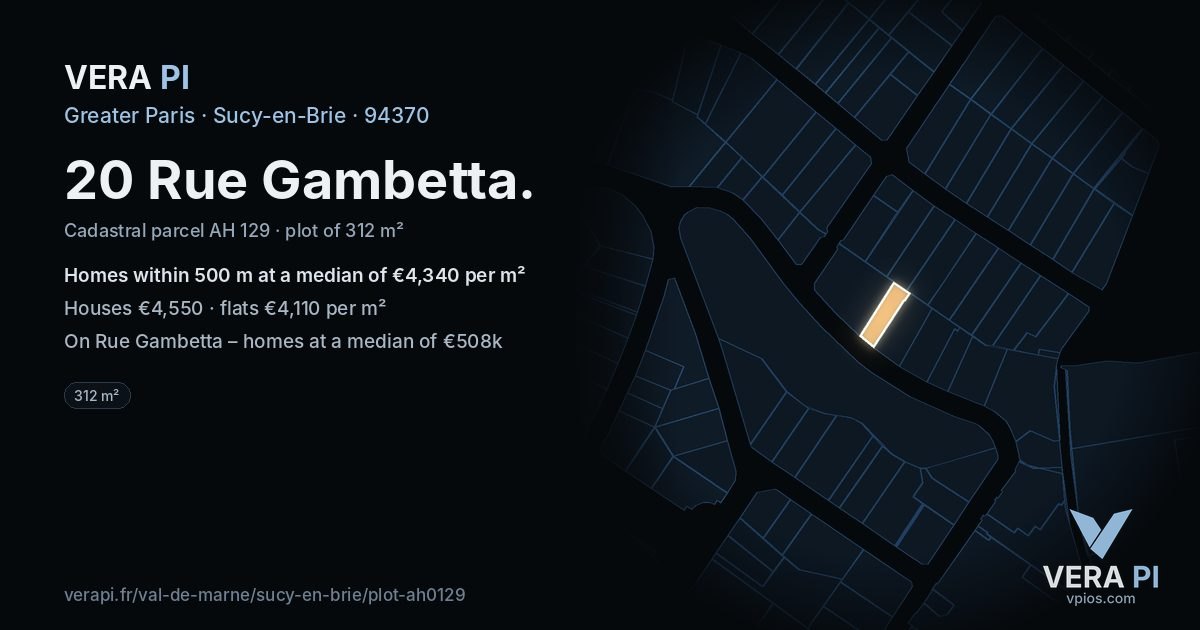 20 Rue Gambetta, Sucy-en-Brie at night – the plot lit, the parcels around coloured by the prices near them