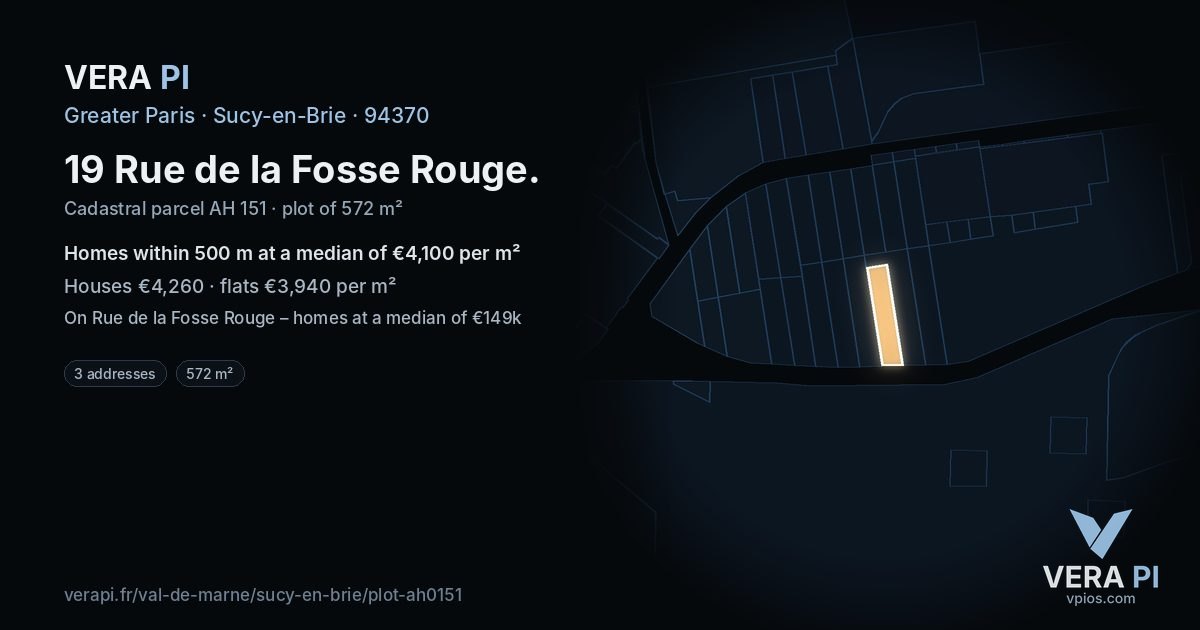 19 Rue de la Fosse Rouge, Sucy-en-Brie at night – the plot lit, the parcels around coloured by the prices near them