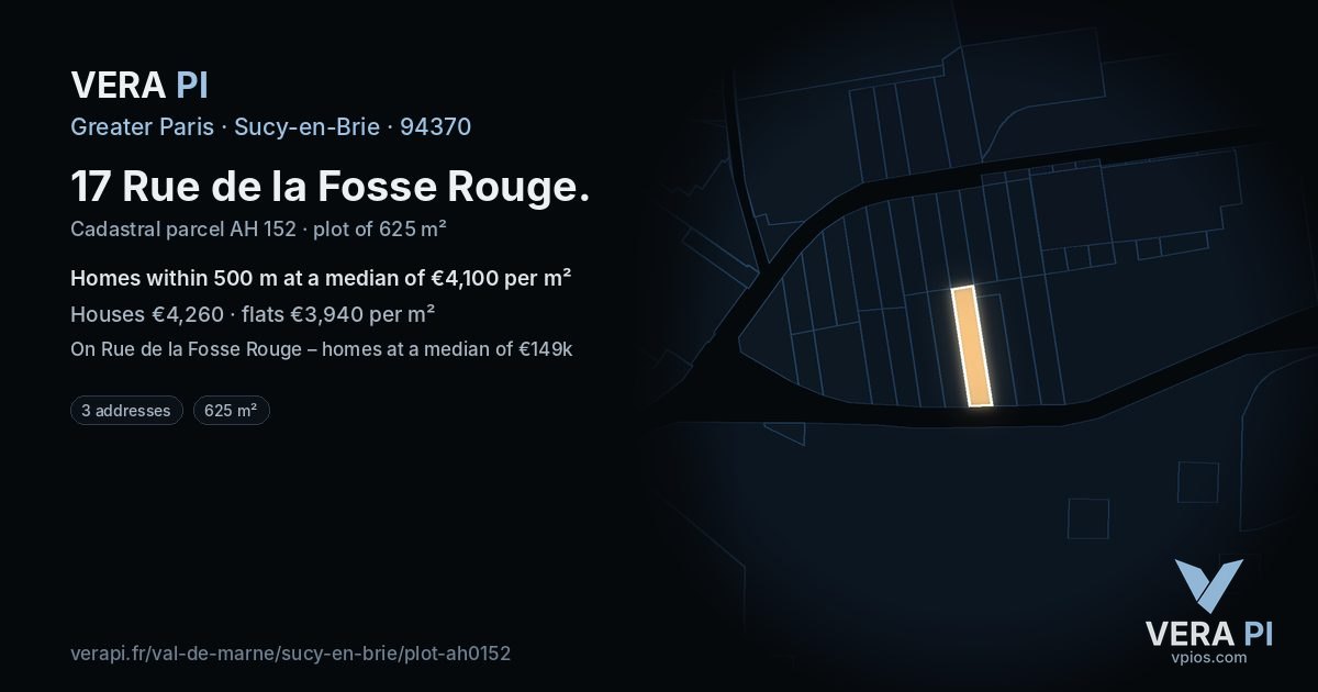 17 Rue de la Fosse Rouge, Sucy-en-Brie at night – the plot lit, the parcels around coloured by the prices near them