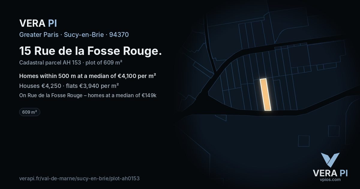 15 Rue de la Fosse Rouge, Sucy-en-Brie at night – the plot lit, the parcels around coloured by the prices near them