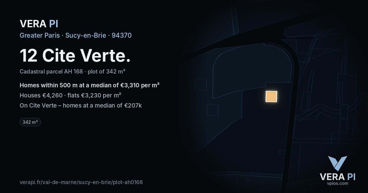 12 Cite Verte, Sucy-en-Brie at night – the plot lit, the parcels around coloured by the prices near them