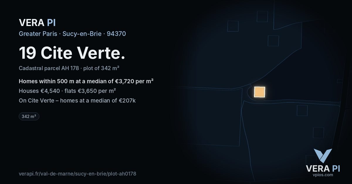 19 Cite Verte, Sucy-en-Brie at night – the plot lit, the parcels around coloured by the prices near them