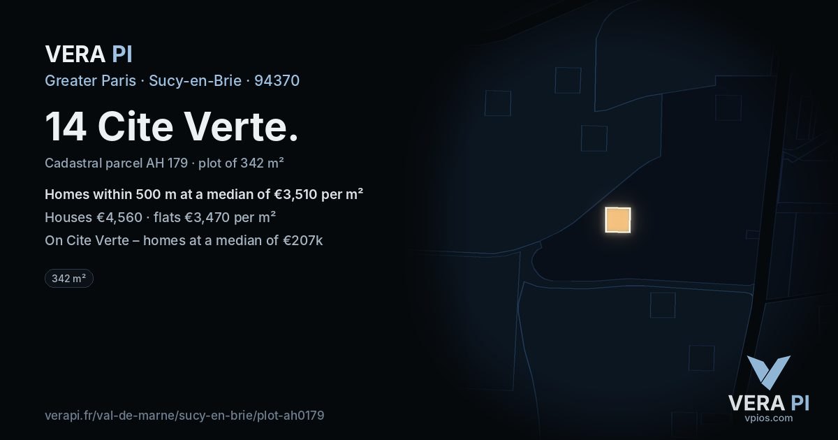 14 Cite Verte, Sucy-en-Brie at night – the plot lit, the parcels around coloured by the prices near them