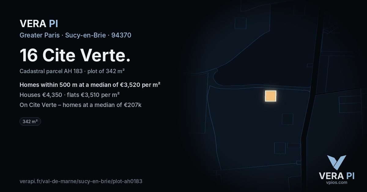 16 Cite Verte, Sucy-en-Brie at night – the plot lit, the parcels around coloured by the prices near them