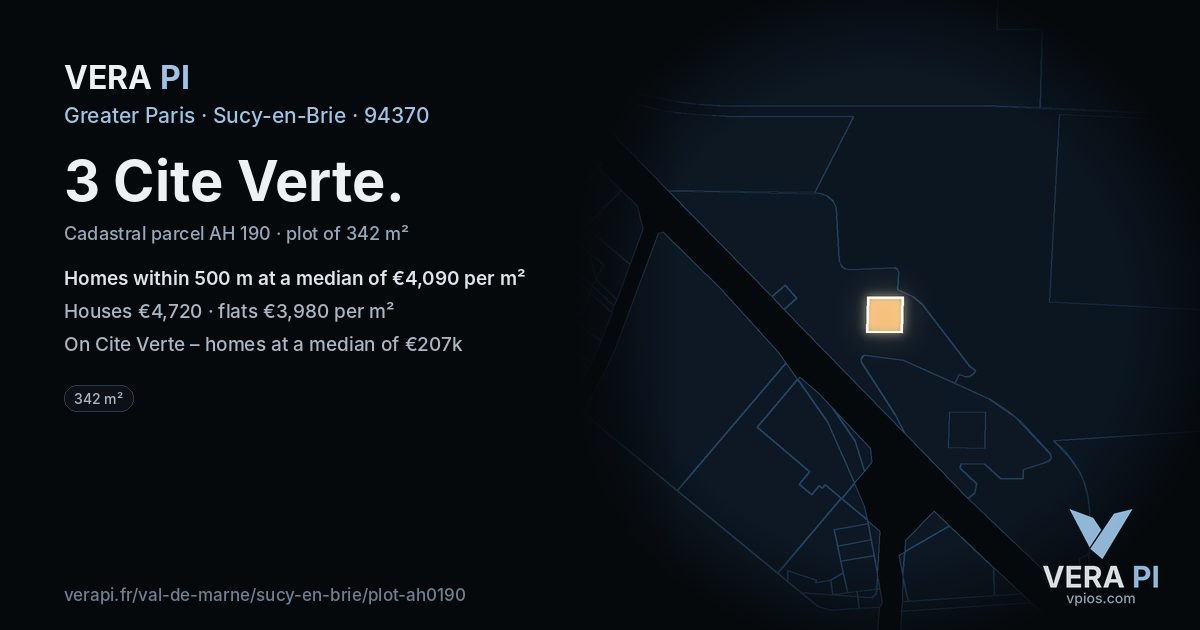 3 Cite Verte, Sucy-en-Brie at night – the plot lit, the parcels around coloured by the prices near them