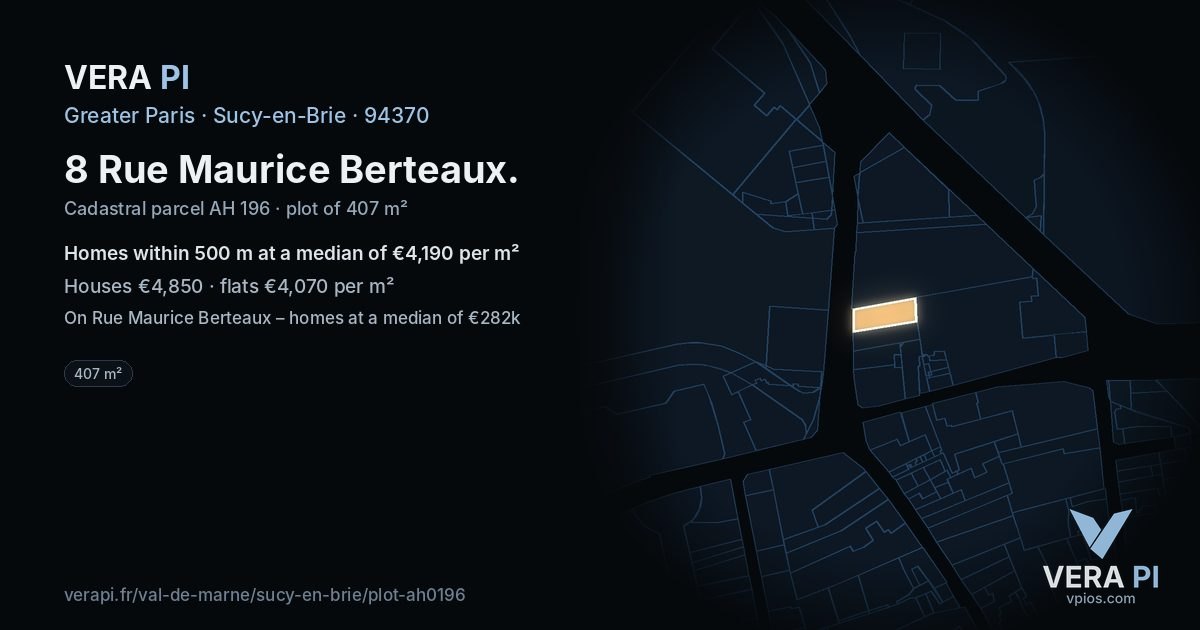8 Rue Maurice Berteaux, Sucy-en-Brie at night – the plot lit, the parcels around coloured by the prices near them