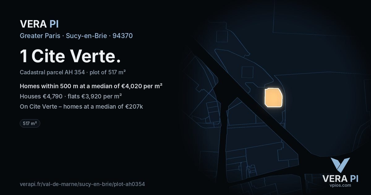 1 Cite Verte, Sucy-en-Brie at night – the plot lit, the parcels around coloured by the prices near them