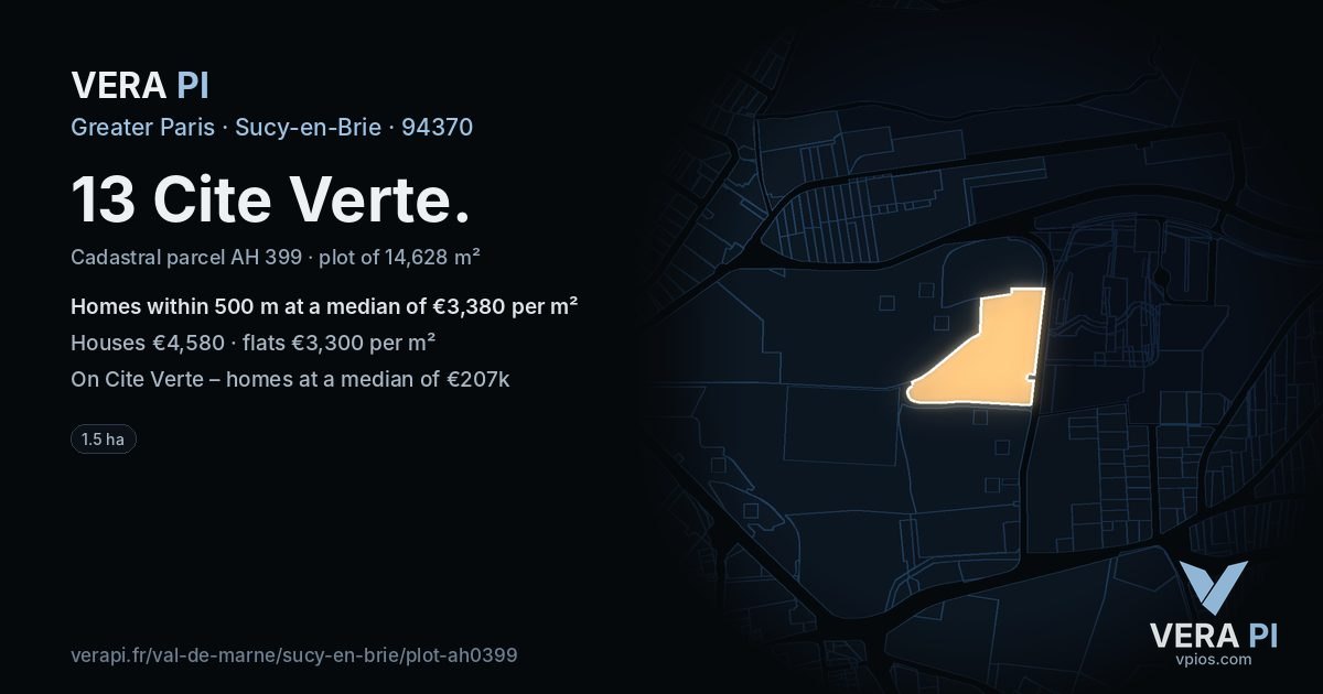 13 Cite Verte, Sucy-en-Brie at night – the plot lit, the parcels around coloured by the prices near them