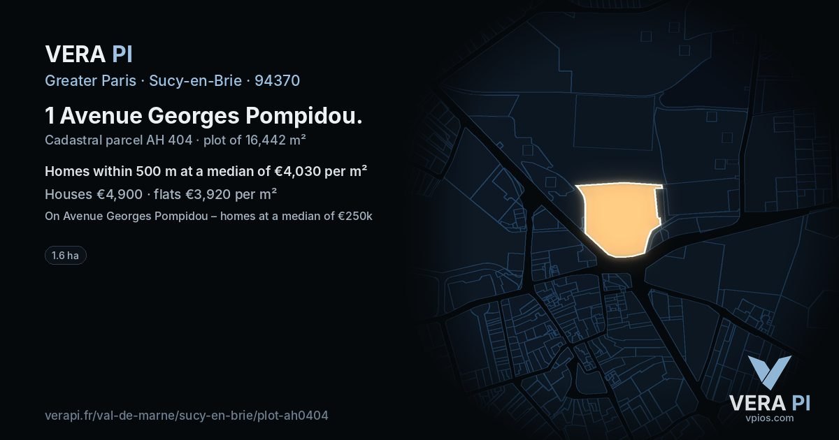 1 Avenue Georges Pompidou, Sucy-en-Brie at night – the plot lit, the parcels around coloured by the prices near them