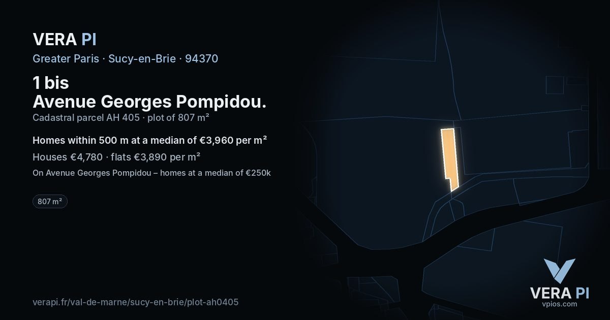1 bis Avenue Georges Pompidou, Sucy-en-Brie at night – the plot lit, the parcels around coloured by the prices near them