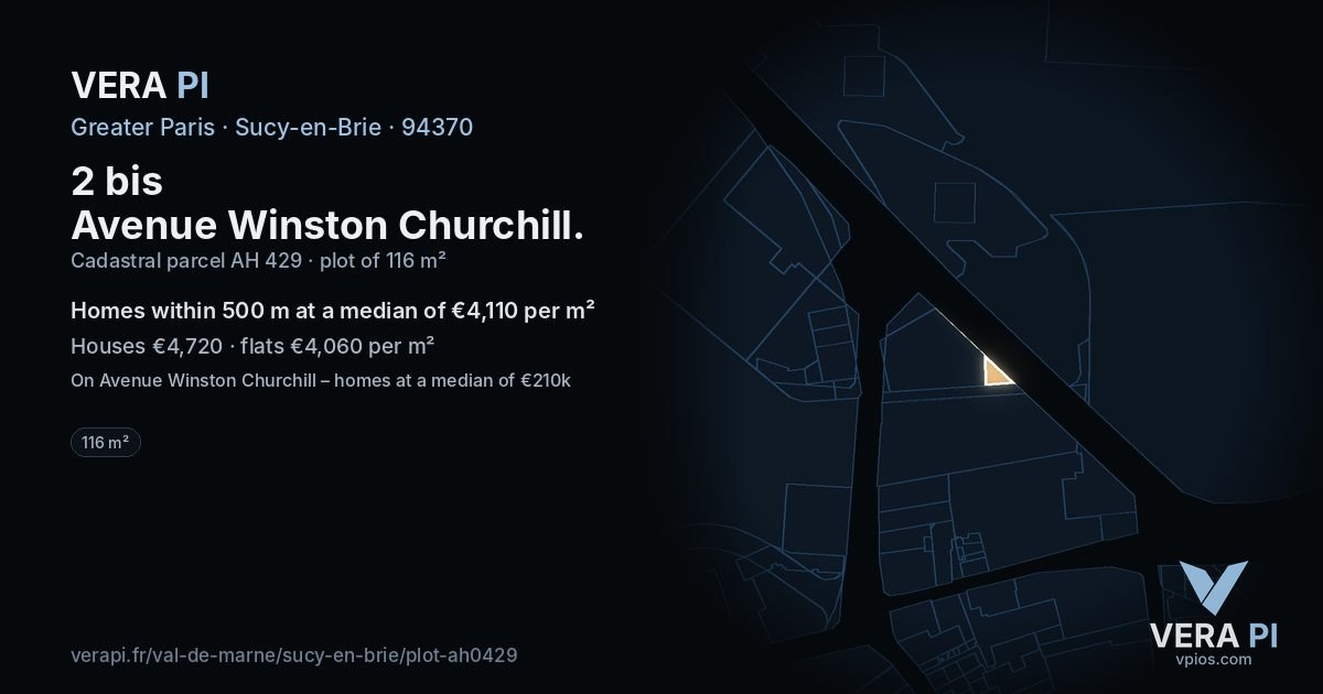 2 bis Avenue Winston Churchill, Sucy-en-Brie at night – the plot lit, the parcels around coloured by the prices near them