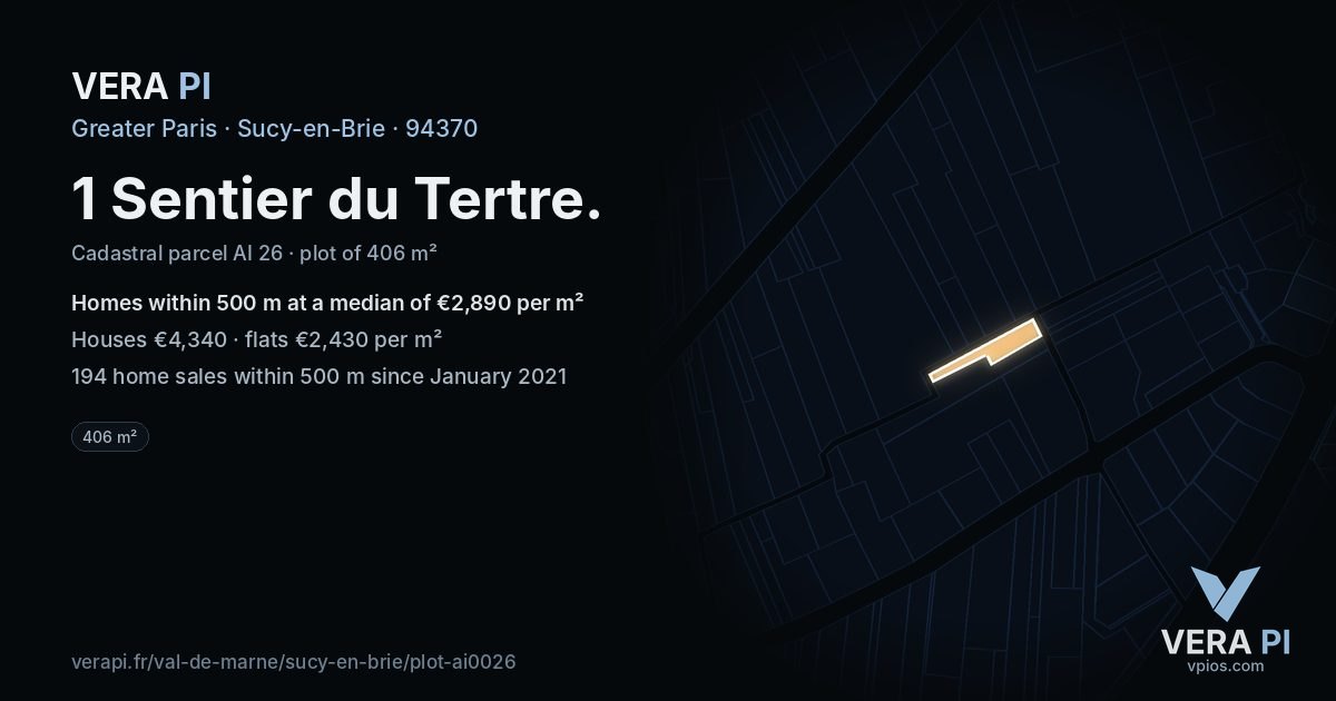 1 Sentier du Tertre, Sucy-en-Brie at night – the plot lit, the parcels around coloured by the prices near them