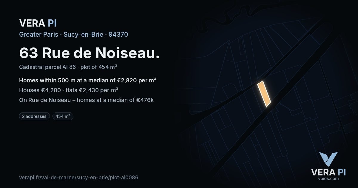 63 Rue de Noiseau, Sucy-en-Brie at night – the plot lit, the parcels around coloured by the prices near them