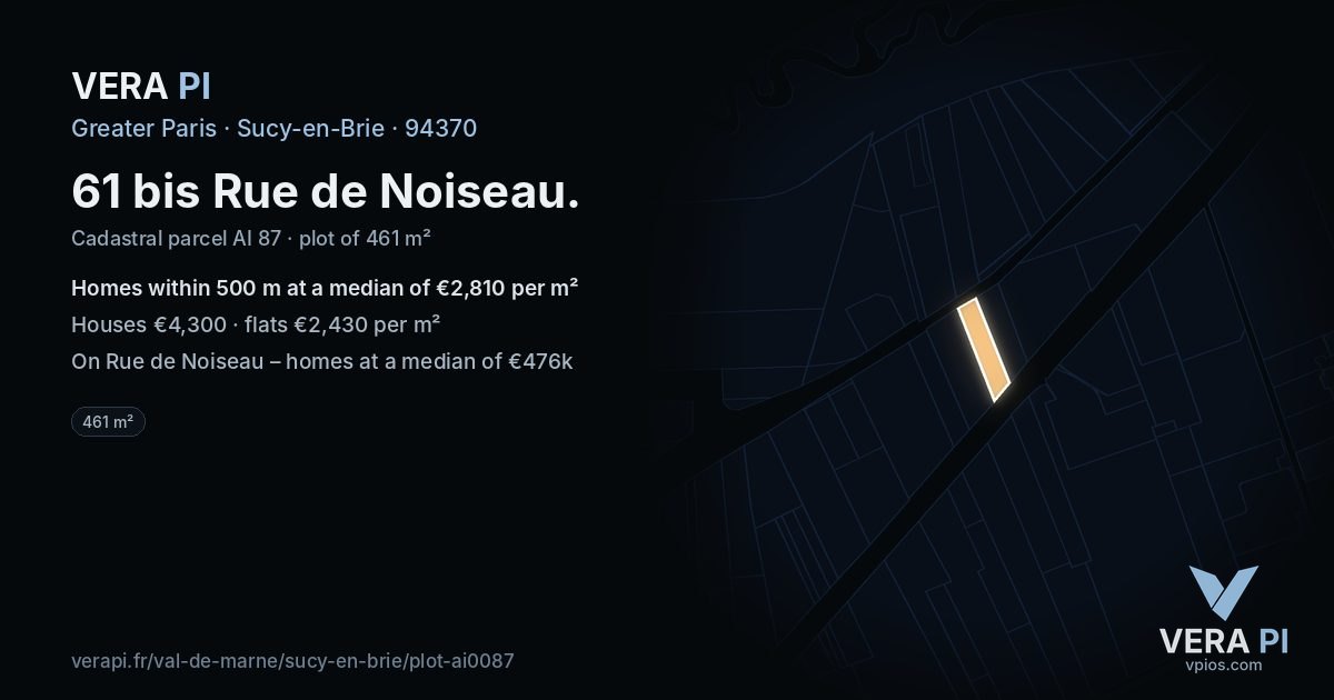 61 bis Rue de Noiseau, Sucy-en-Brie at night – the plot lit, the parcels around coloured by the prices near them
