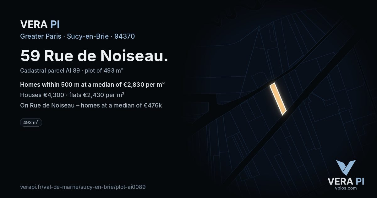 59 Rue de Noiseau, Sucy-en-Brie at night – the plot lit, the parcels around coloured by the prices near them