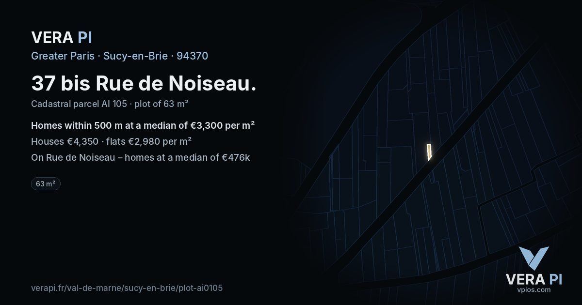 37 bis Rue de Noiseau, Sucy-en-Brie at night – the plot lit, the parcels around coloured by the prices near them