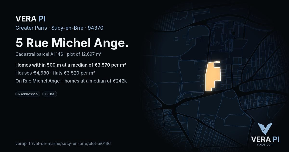 5 Rue Michel Ange, Sucy-en-Brie at night – the plot lit, the parcels around coloured by the prices near them