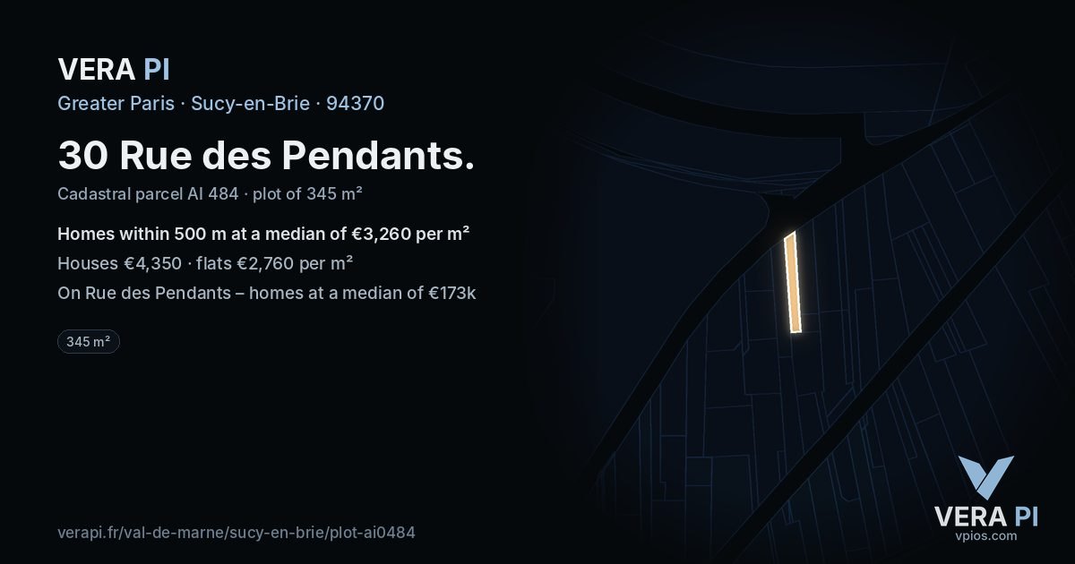 30 Rue des Pendants, Sucy-en-Brie at night – the plot lit, the parcels around coloured by the prices near them