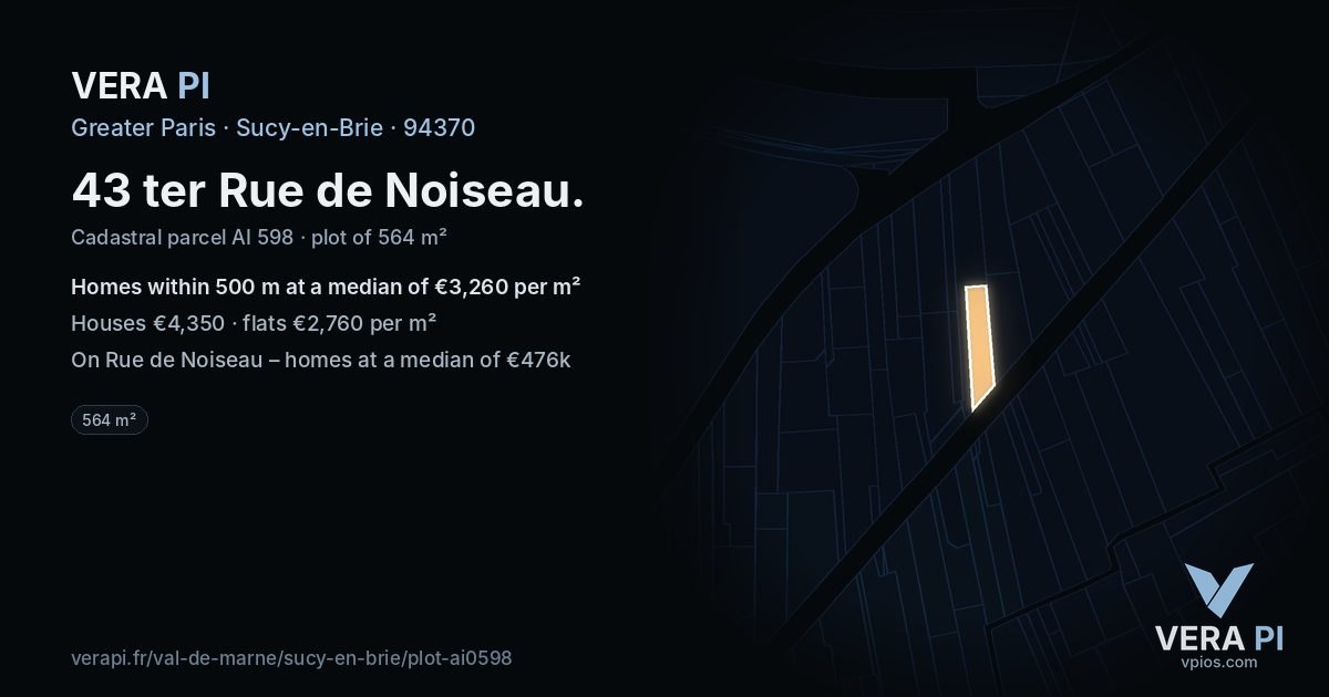 43 ter Rue de Noiseau, Sucy-en-Brie at night – the plot lit, the parcels around coloured by the prices near them