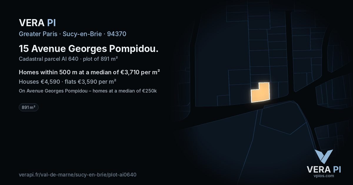15 Avenue Georges Pompidou, Sucy-en-Brie at night – the plot lit, the parcels around coloured by the prices near them