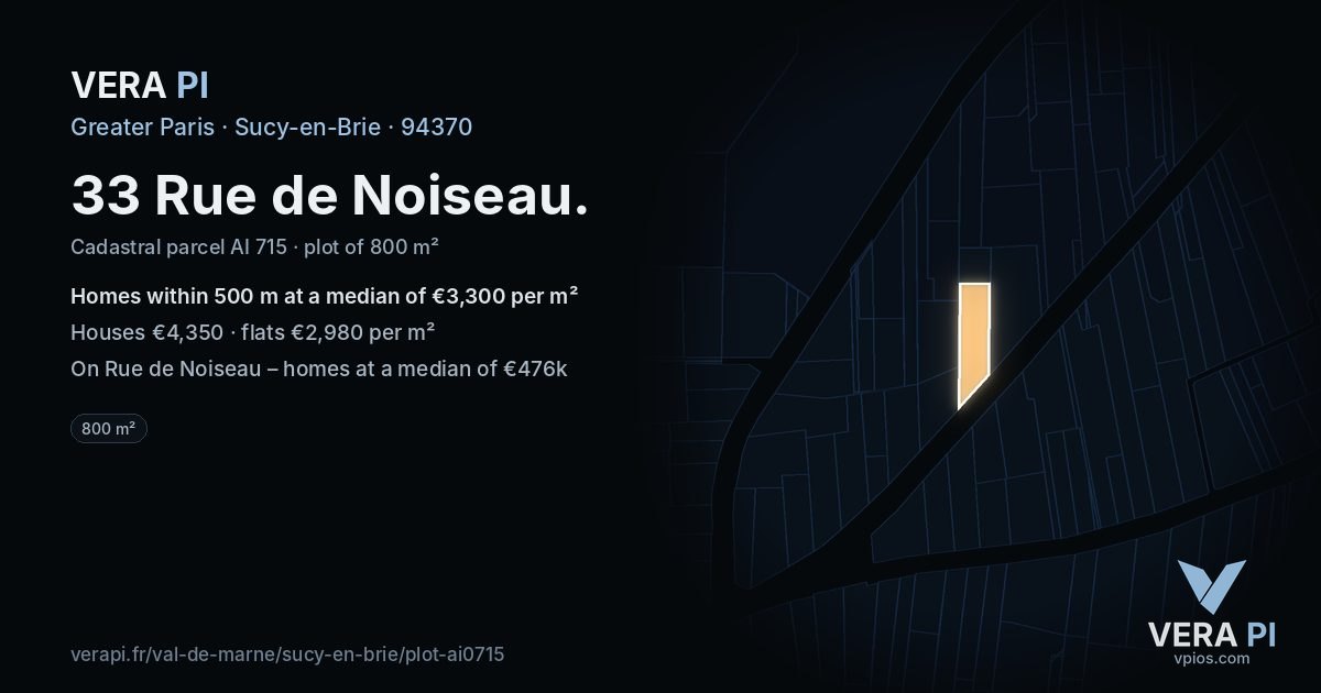 33 Rue de Noiseau, Sucy-en-Brie at night – the plot lit, the parcels around coloured by the prices near them