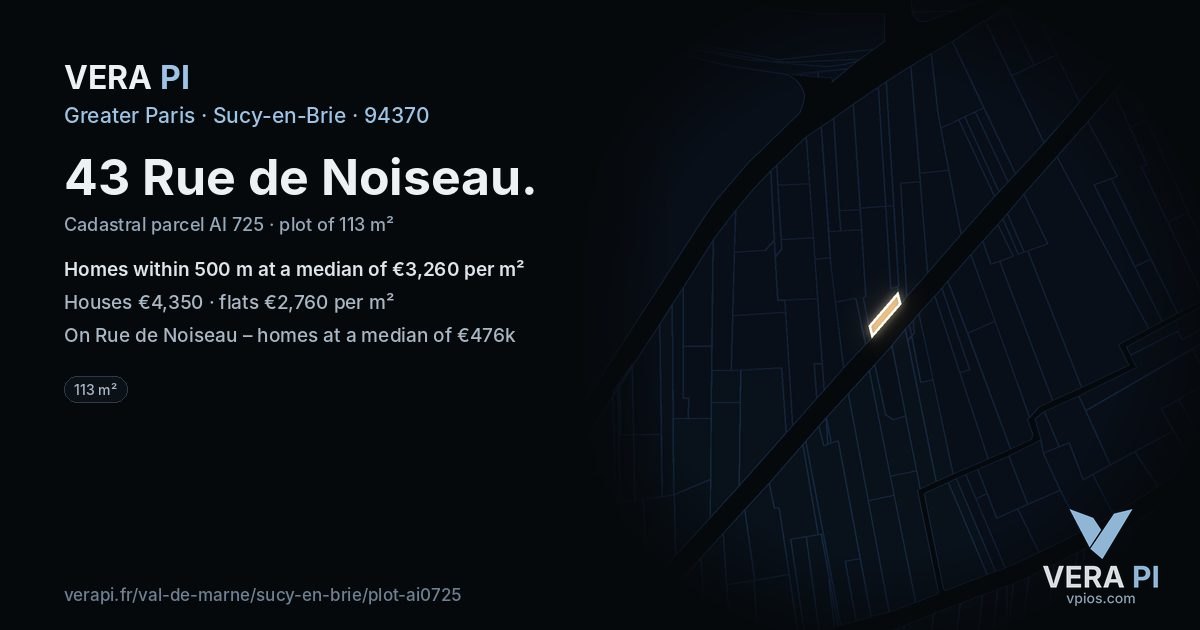 43 Rue de Noiseau, Sucy-en-Brie at night – the plot lit, the parcels around coloured by the prices near them