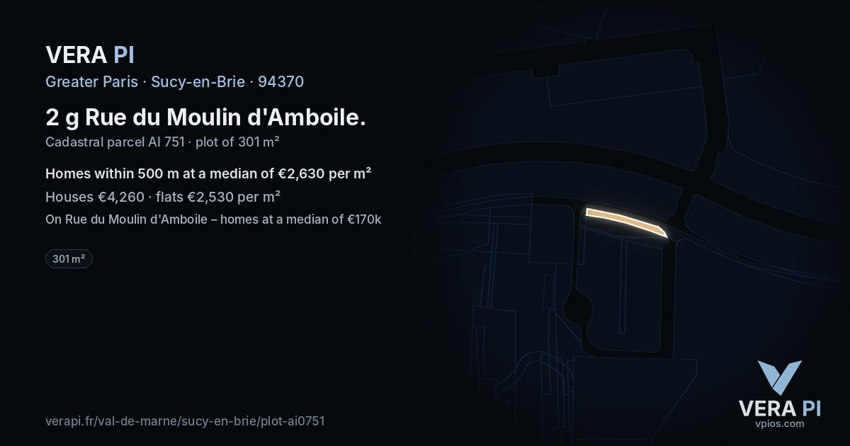 2 g Rue du Moulin d'Amboile, Sucy-en-Brie at night – the plot lit, the parcels around coloured by the prices near them