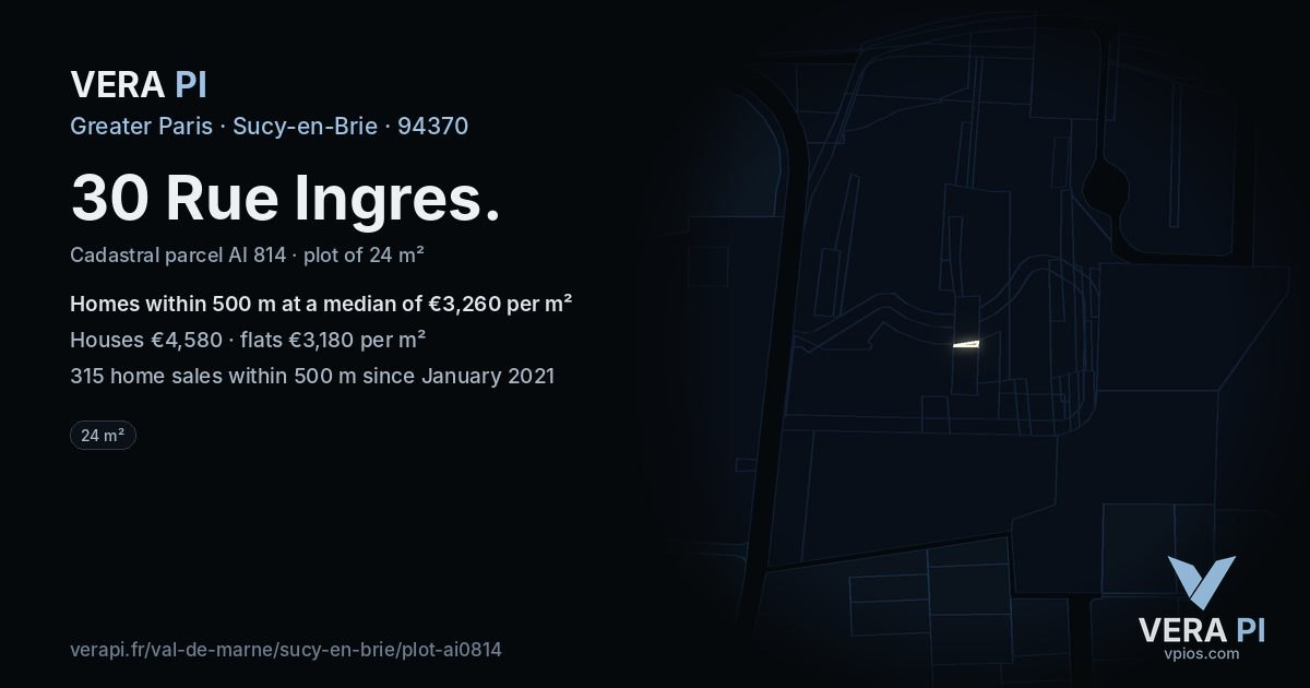 30 Rue Ingres, Sucy-en-Brie at night – the plot lit, the parcels around coloured by the prices near them