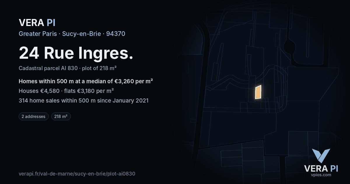 24 Rue Ingres, Sucy-en-Brie at night – the plot lit, the parcels around coloured by the prices near them
