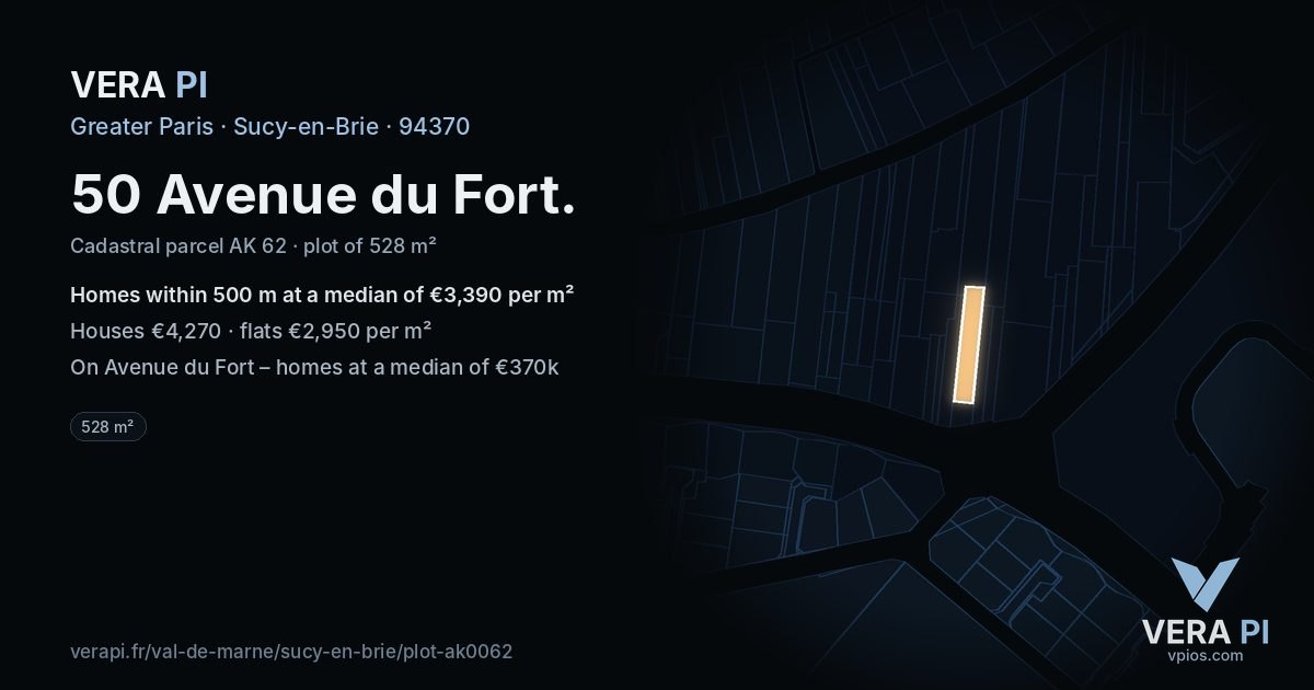 50 Avenue du Fort, Sucy-en-Brie at night – the plot lit, the parcels around coloured by the prices near them