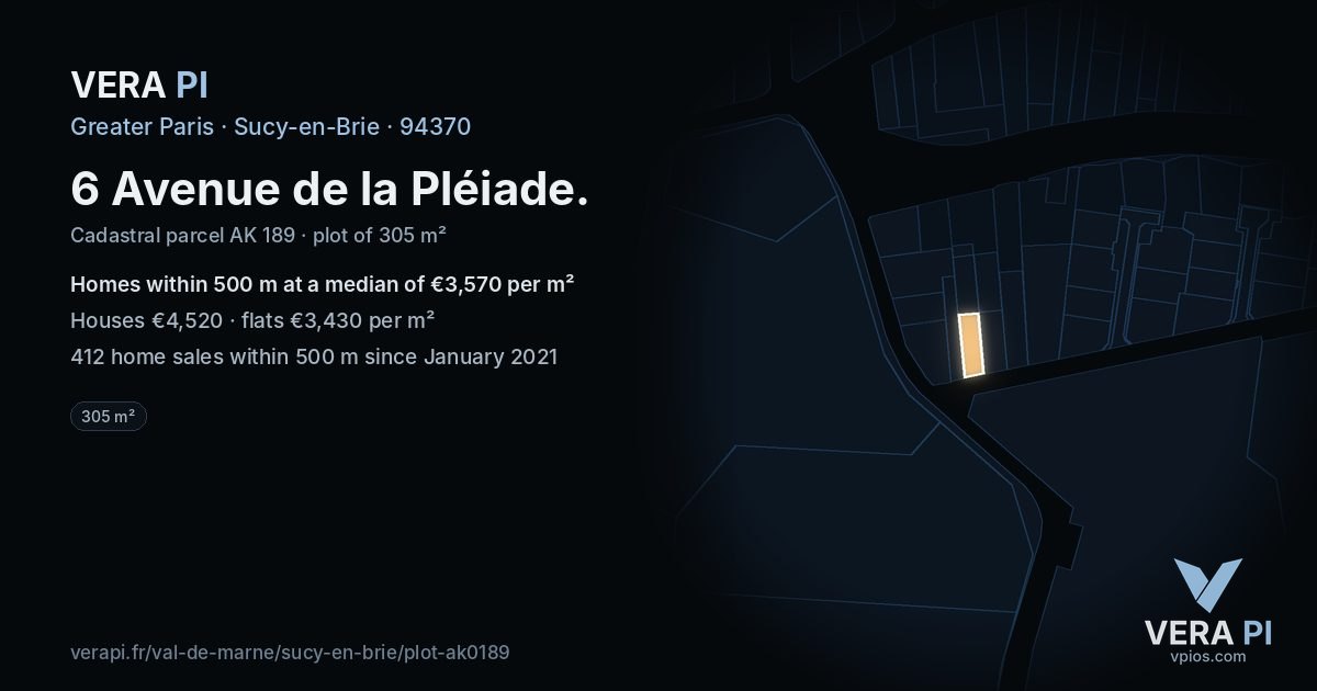 6 Avenue de la Pléiade, Sucy-en-Brie at night – the plot lit, the parcels around coloured by the prices near them