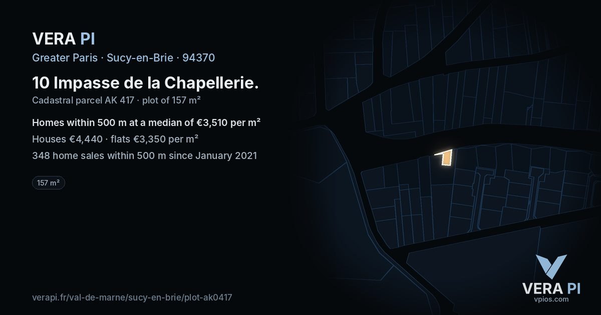 10 Impasse de la Chapellerie, Sucy-en-Brie at night – the plot lit, the parcels around coloured by the prices near them